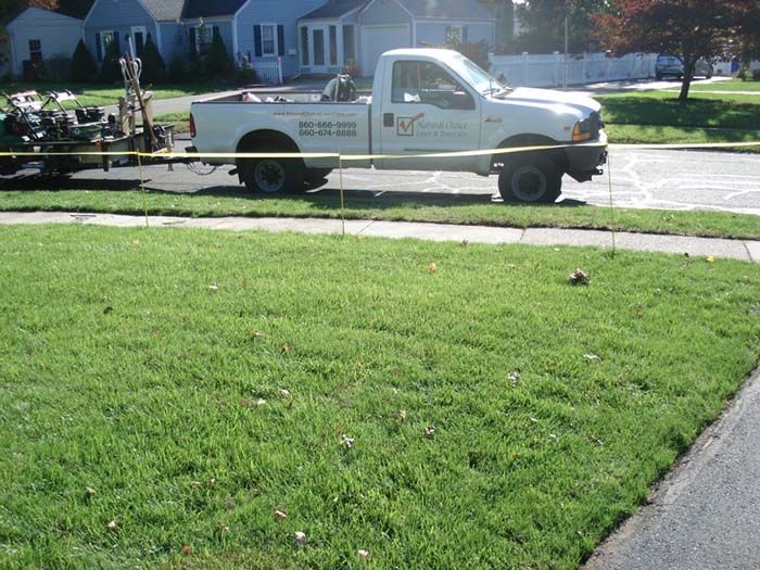 A white truck is parked on the side of the road
