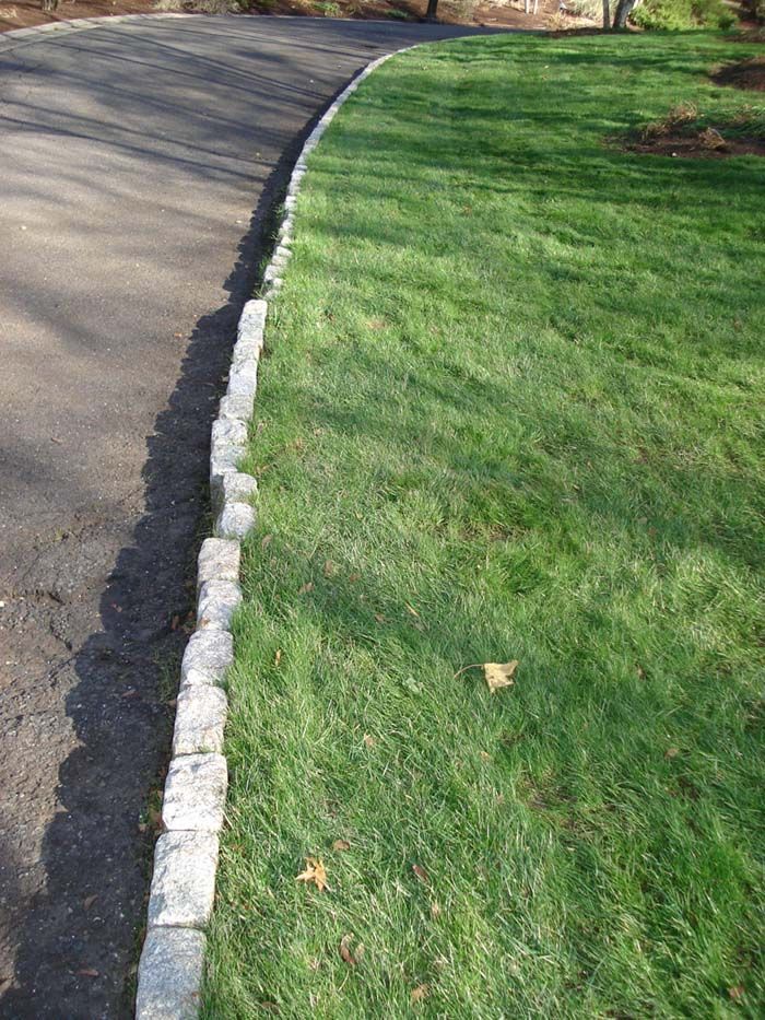 A road with a curb and grass on the side of it.
