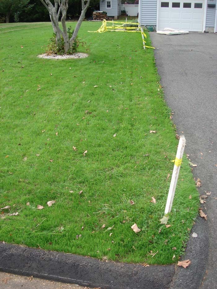 A lawn with a white pole in the middle of it