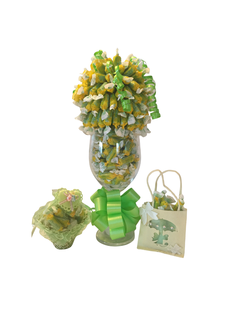 There are many different types of candy in the bowls.