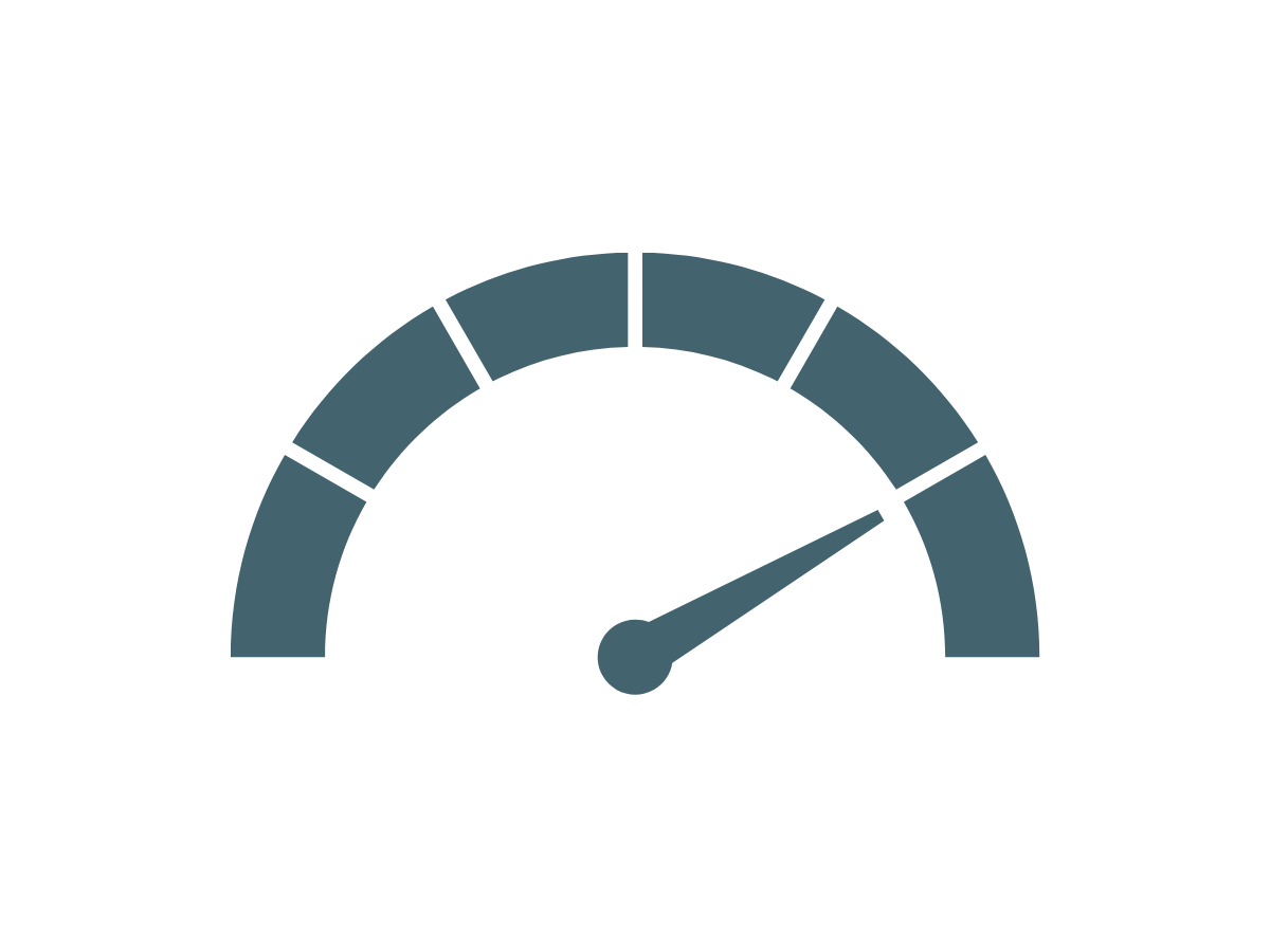 A blue speedometer icon on a white background.