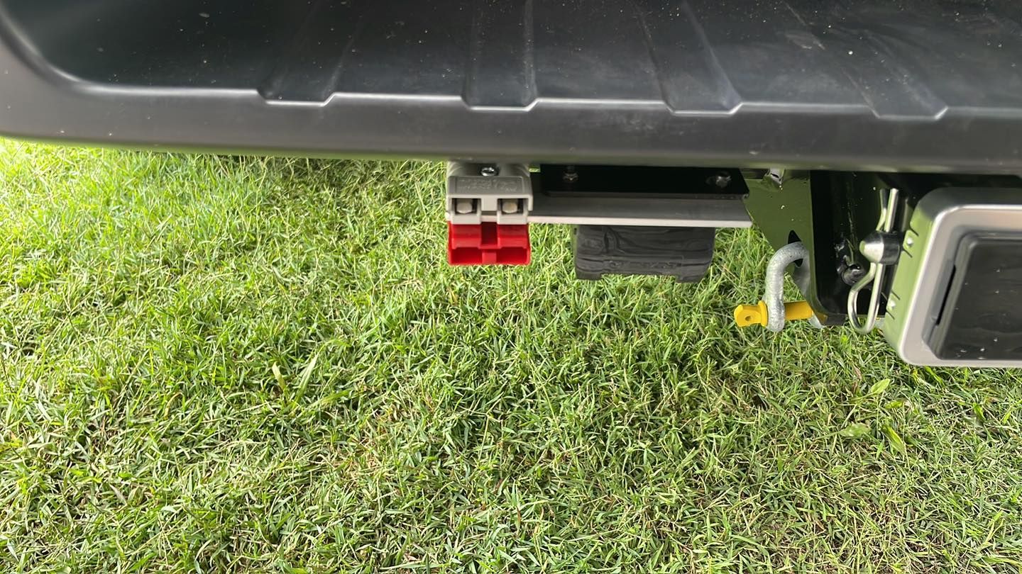 Close-up of a Vehicle's Rear, Showing a Trailer Hitch, Electrical Connectors — Glenn Rowe Auto Electrics In Coolangatta, NSW