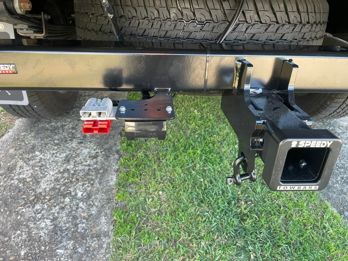 Black Truck Hitch With Trailer Connections and Tow Receiver — Glenn Rowe Auto Electrics In Coolangatta, NSW
