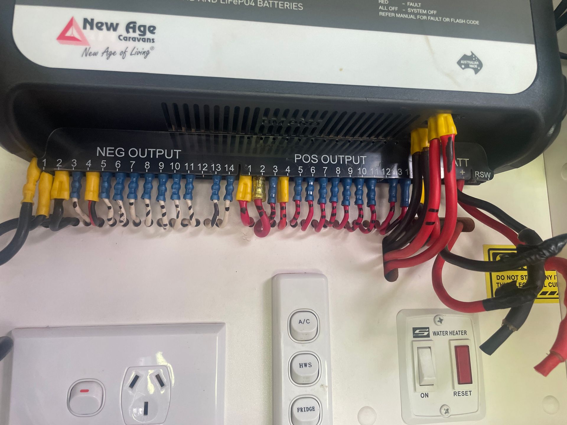 Close-up of a Power Distribution Board With Labeled Outputs — Glenn Rowe Auto Electrics In Mullumbimby, NSW