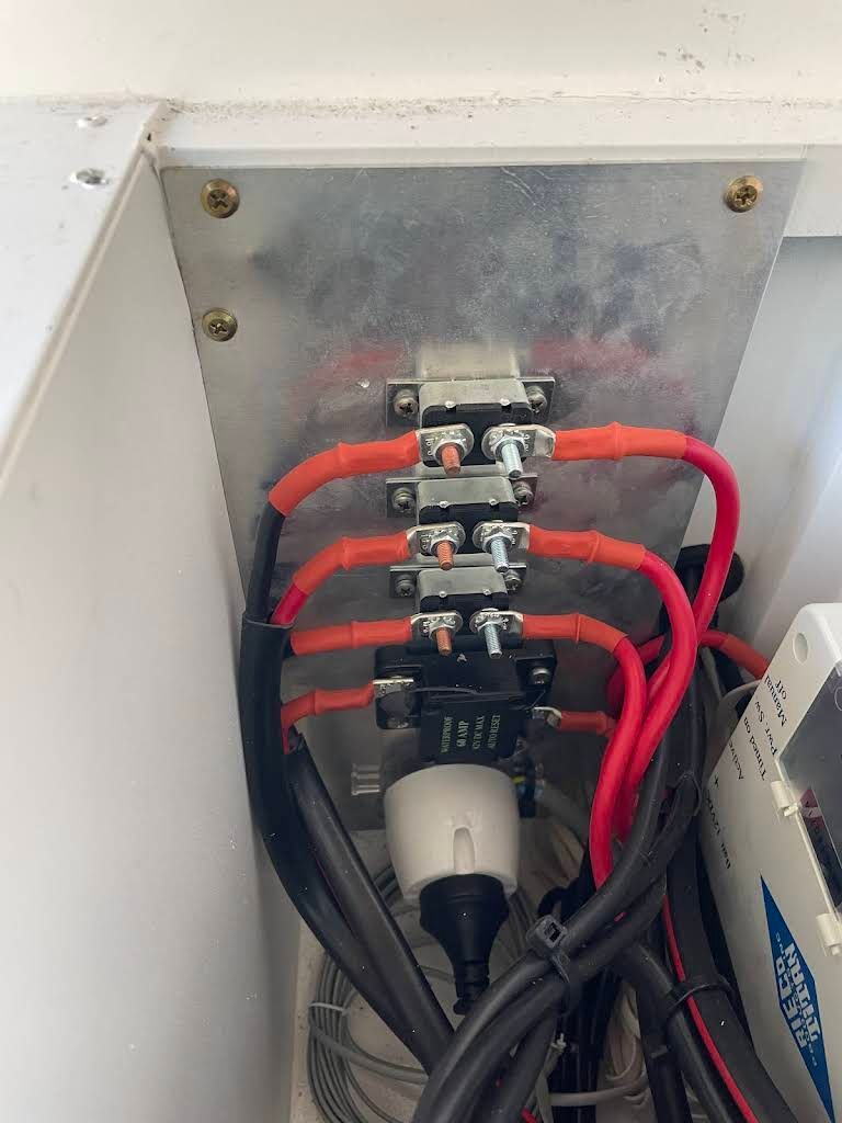 Electrical Panel With Circuit Breakers and Thick Red/black Wires — Glenn Rowe Auto Electrics In Mullumbimby, NSW