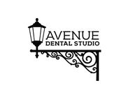 A black and white logo for avenue dental studio with a lamp post.