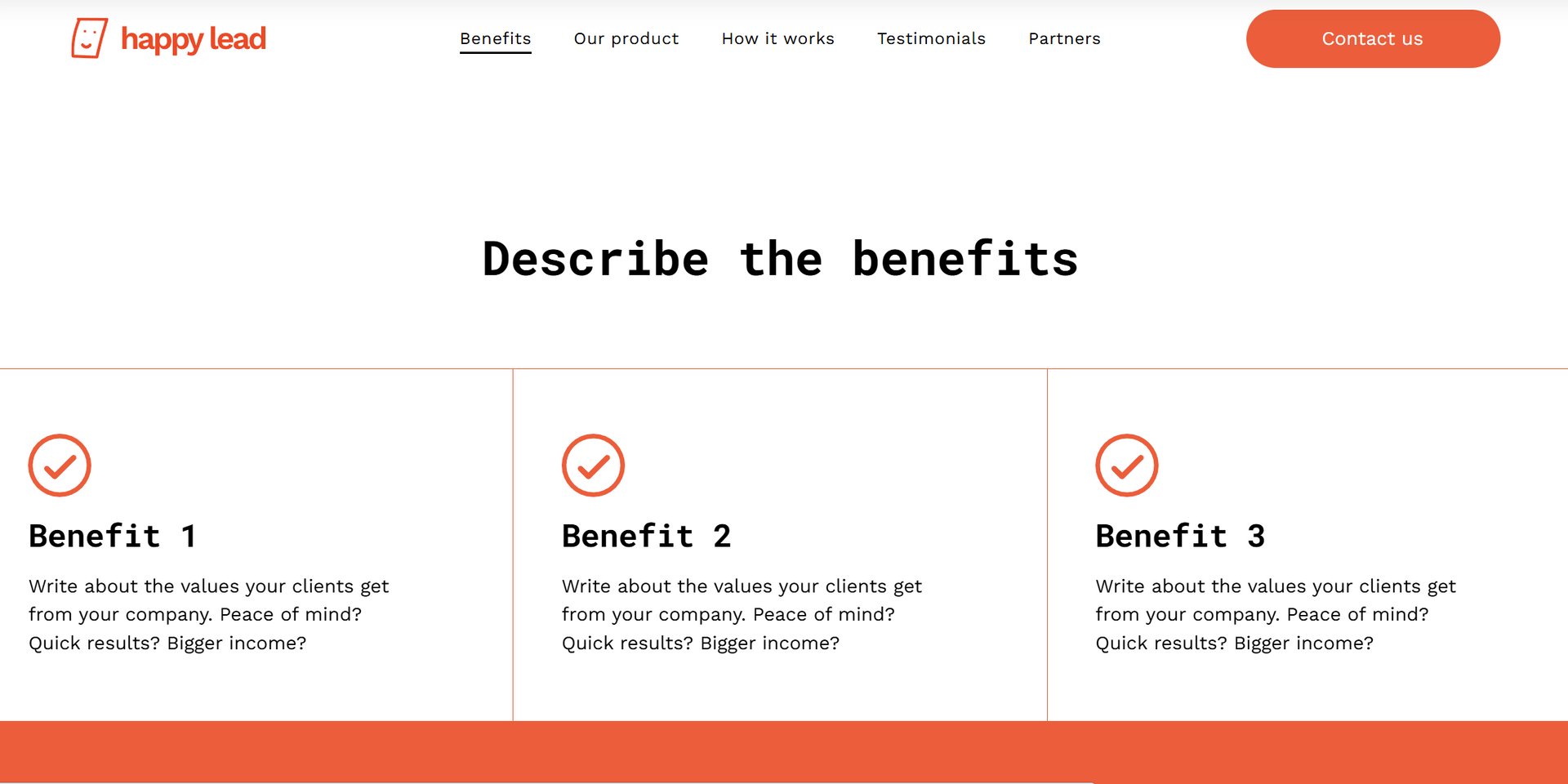 A screenshot of a website that says `` describe the benefits ''.