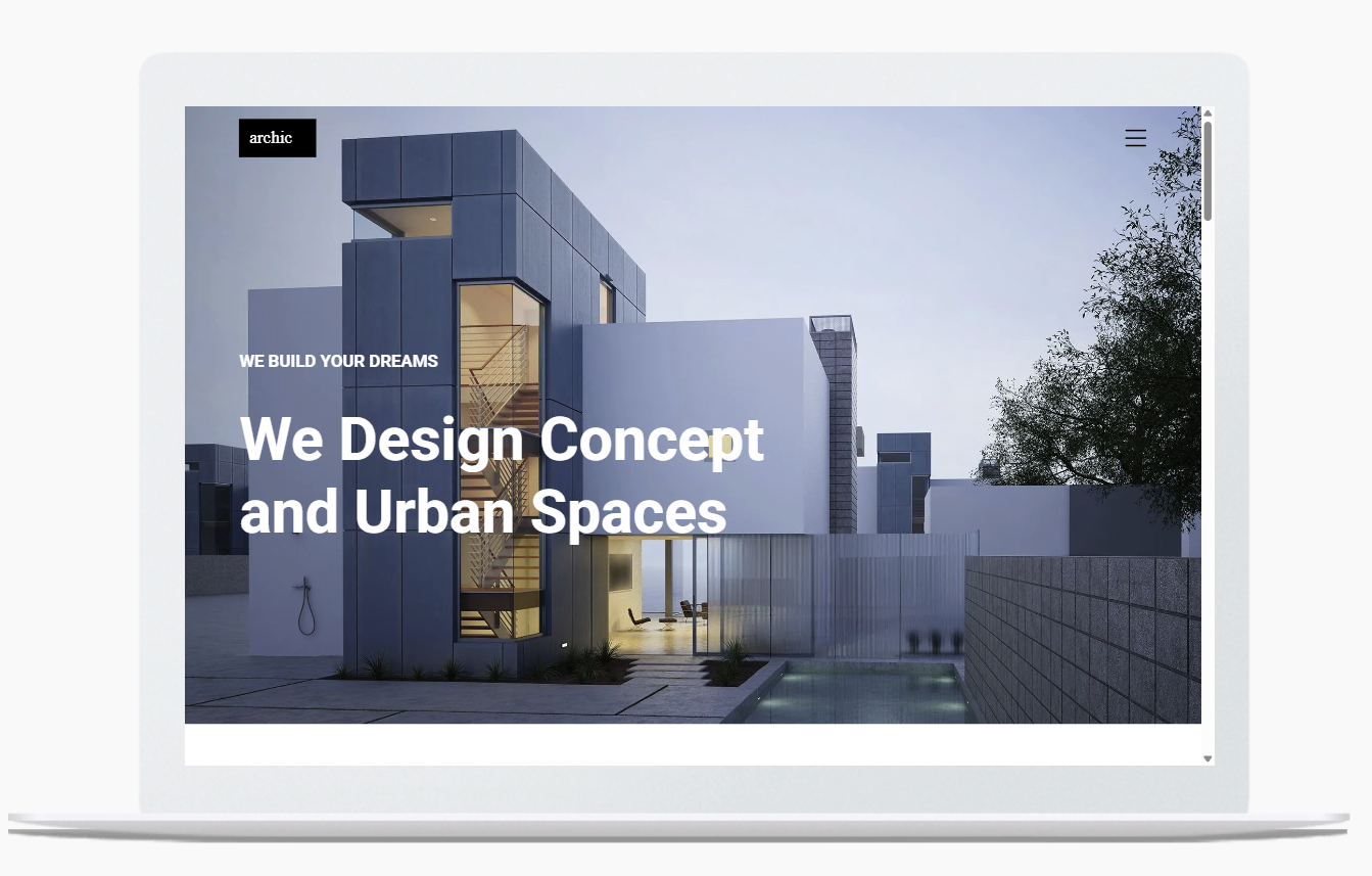 A laptop is open to a page that says we design concept and urban spaces.