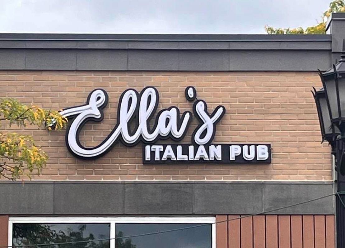 Halo Lit Channel on Backer - Revers Channel Letter on Backer - Restaurant Signage Ella's Italian Pub Elmhurst Illinois