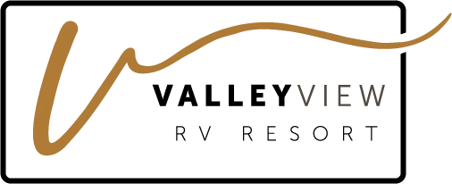 The logo for valleyview rv resort is a brown and black logo with a swirl.