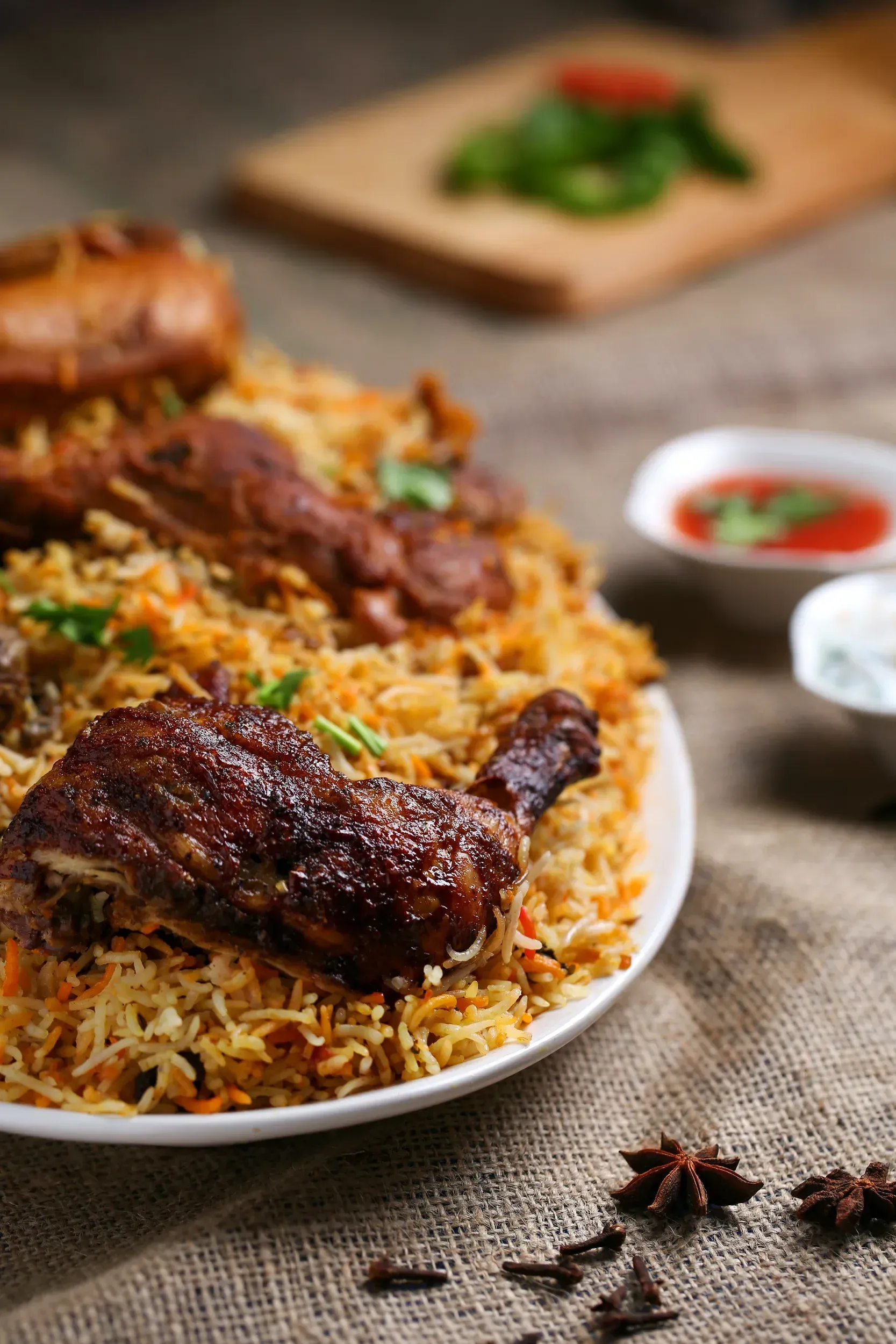 A plate of food with meat and rice on a table.