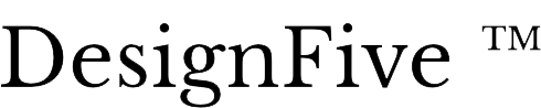 The text "DesignFive™" in a black, serif font against a white background.