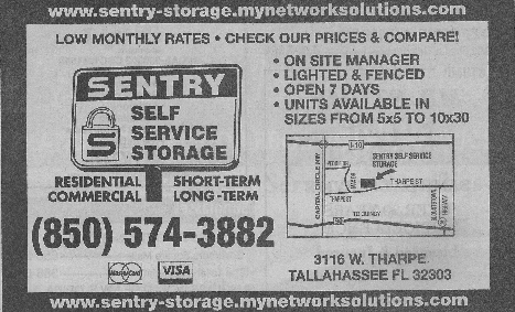 Sentry Self-Service Storage Poster About Their Services — Tallahassee, FL — Sentry Self-Service