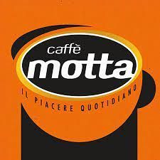 un logo per caffè motta con una tazza di caffè su sfondo arancione .