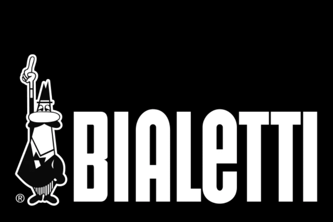 un logo bianco e nero per bialetti su sfondo nero