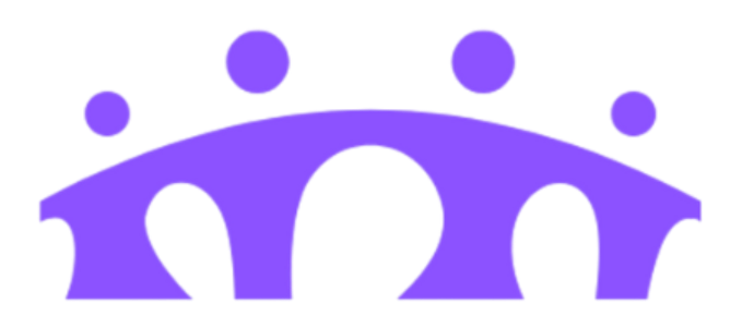 Purple stylized bridge with arches and dots above.