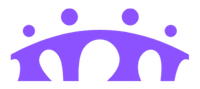 Purple stylized bridge with arches and dots above.