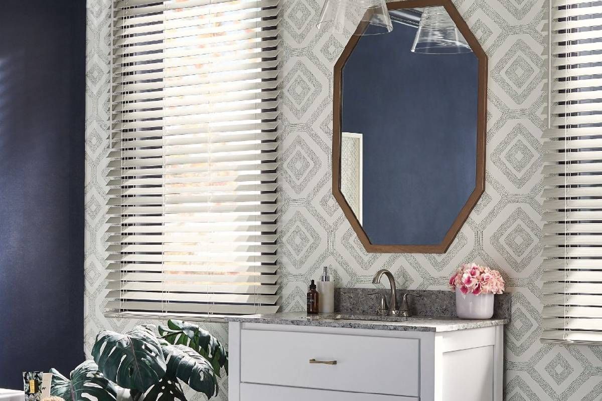 Graber® Faux Wood Blinds in a bathroom near Sonoma, CA