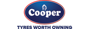 Cooper Tires logo in white text on a blue oval with the slogan “Tyres Worth Owning” below