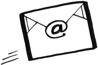 en sort/hvid tegning af en konvolut med et at-tegn på.