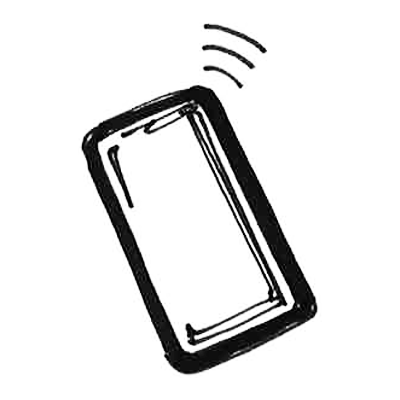 en sort/hvid tegning af en mobiltelefon med bølger ud af den.