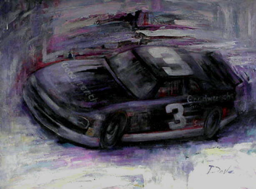 Race car, black with number 3, blurred background.
