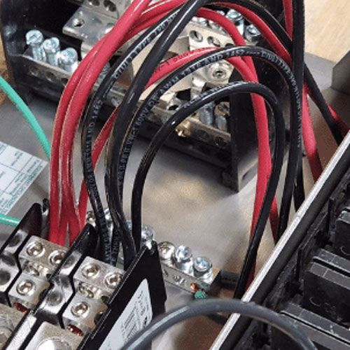 A bunch of wires are connected to a electrical box