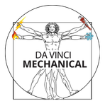 A logo for da vinci mechanical shows a man holding a wrench