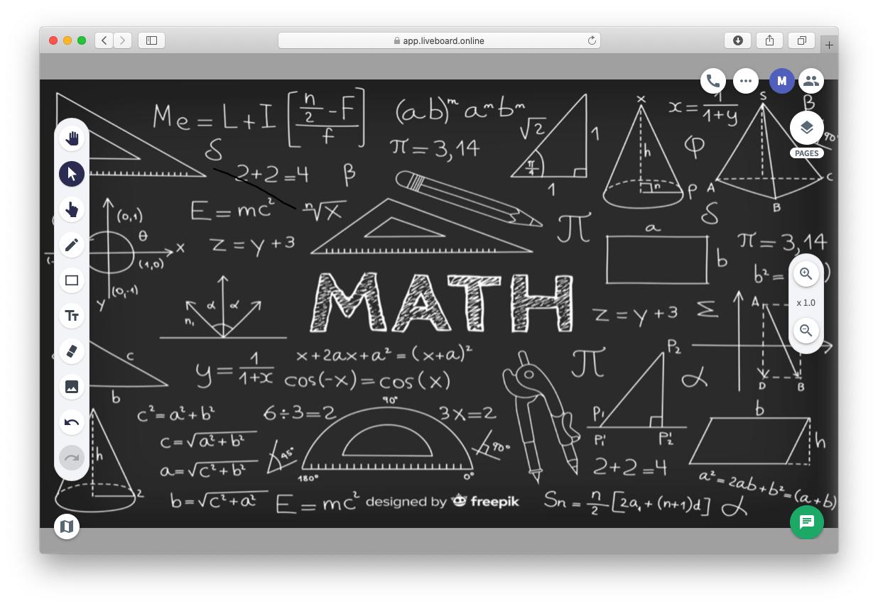 A computer screen shows a blackboard with math equations on it