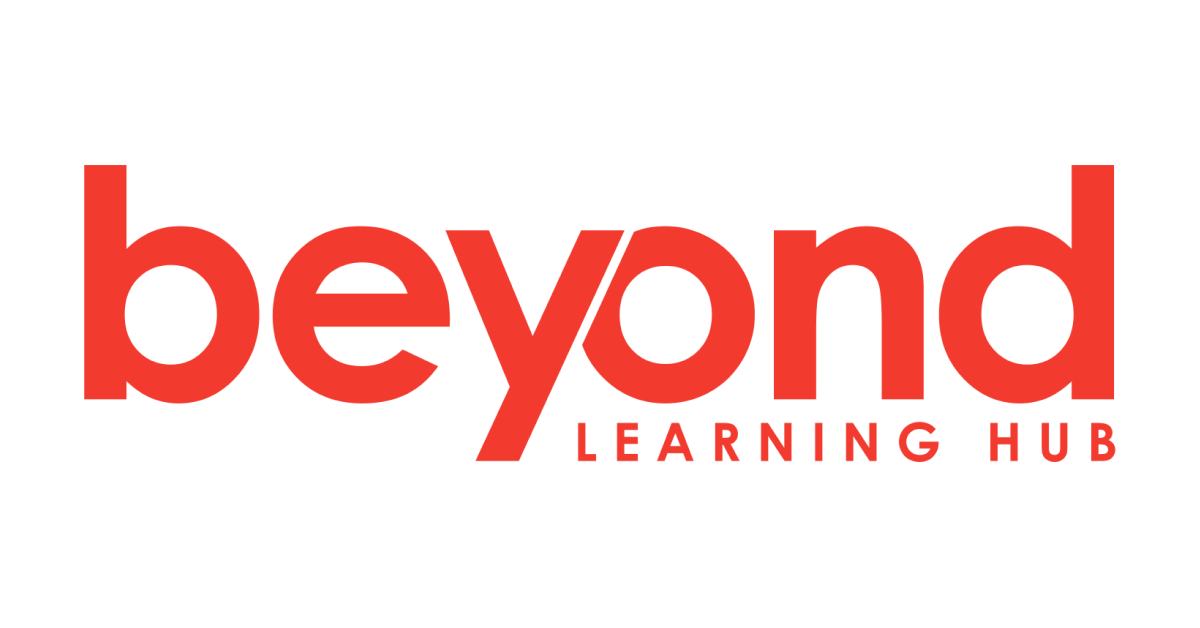 The logo for beyond learning hub is red on a white background.