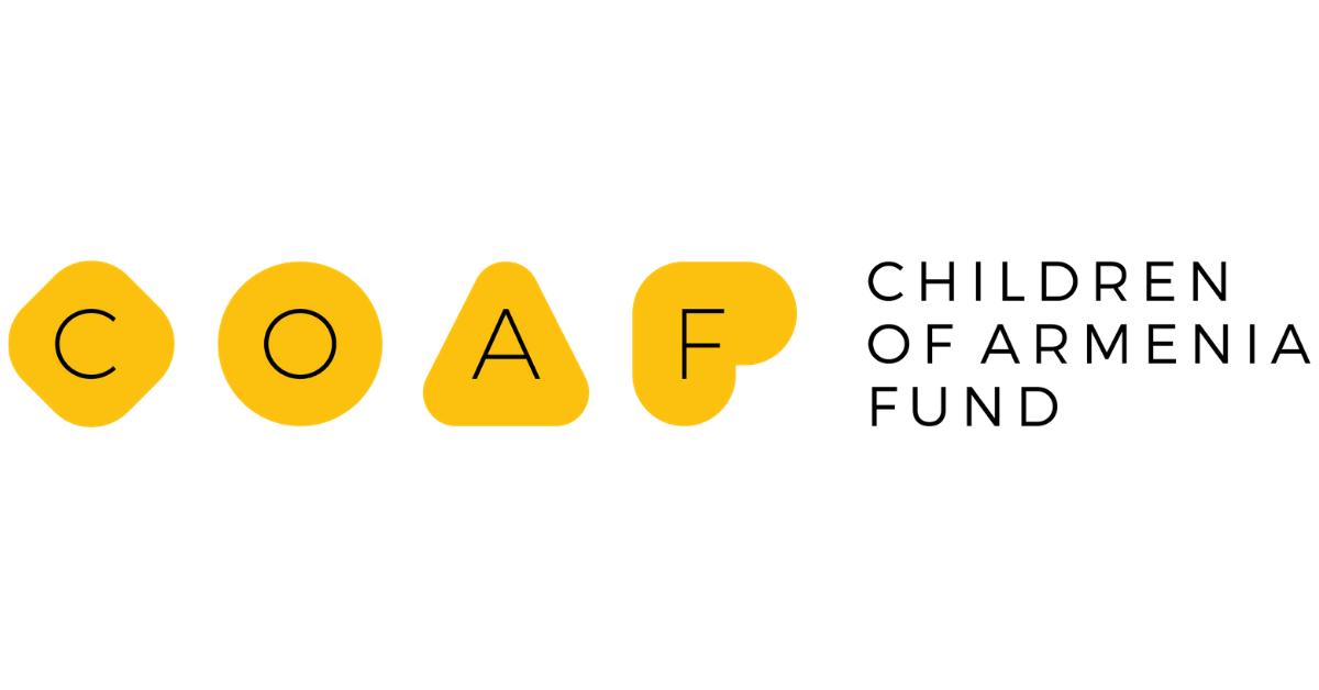 The logo for the children of armenia fund is yellow and black.