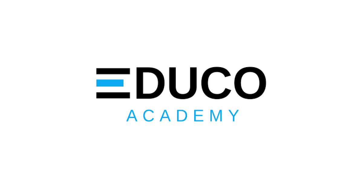 The educo academy logo is black and blue on a white background.