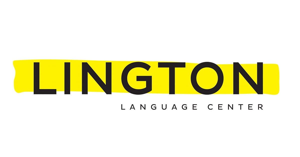 The logo for lington language center is yellow and black.