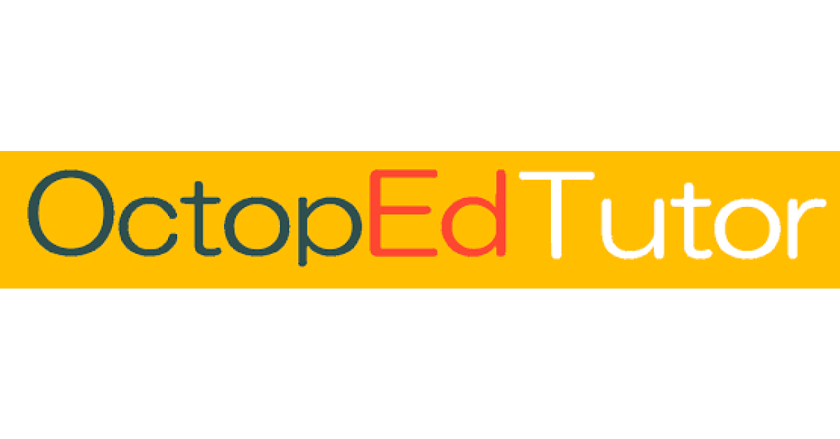 The logo for octoped tutor is yellow and red.