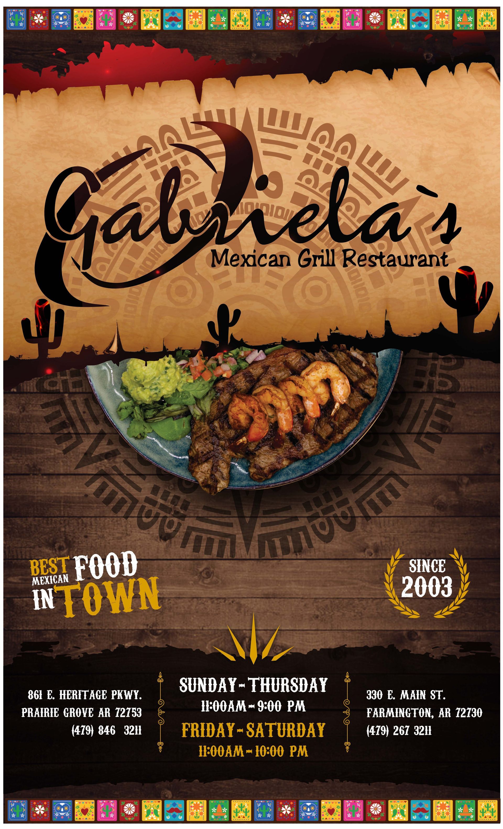 PDF of menu for Gabriela 's mexican grill restaurant with a plate of food on it.