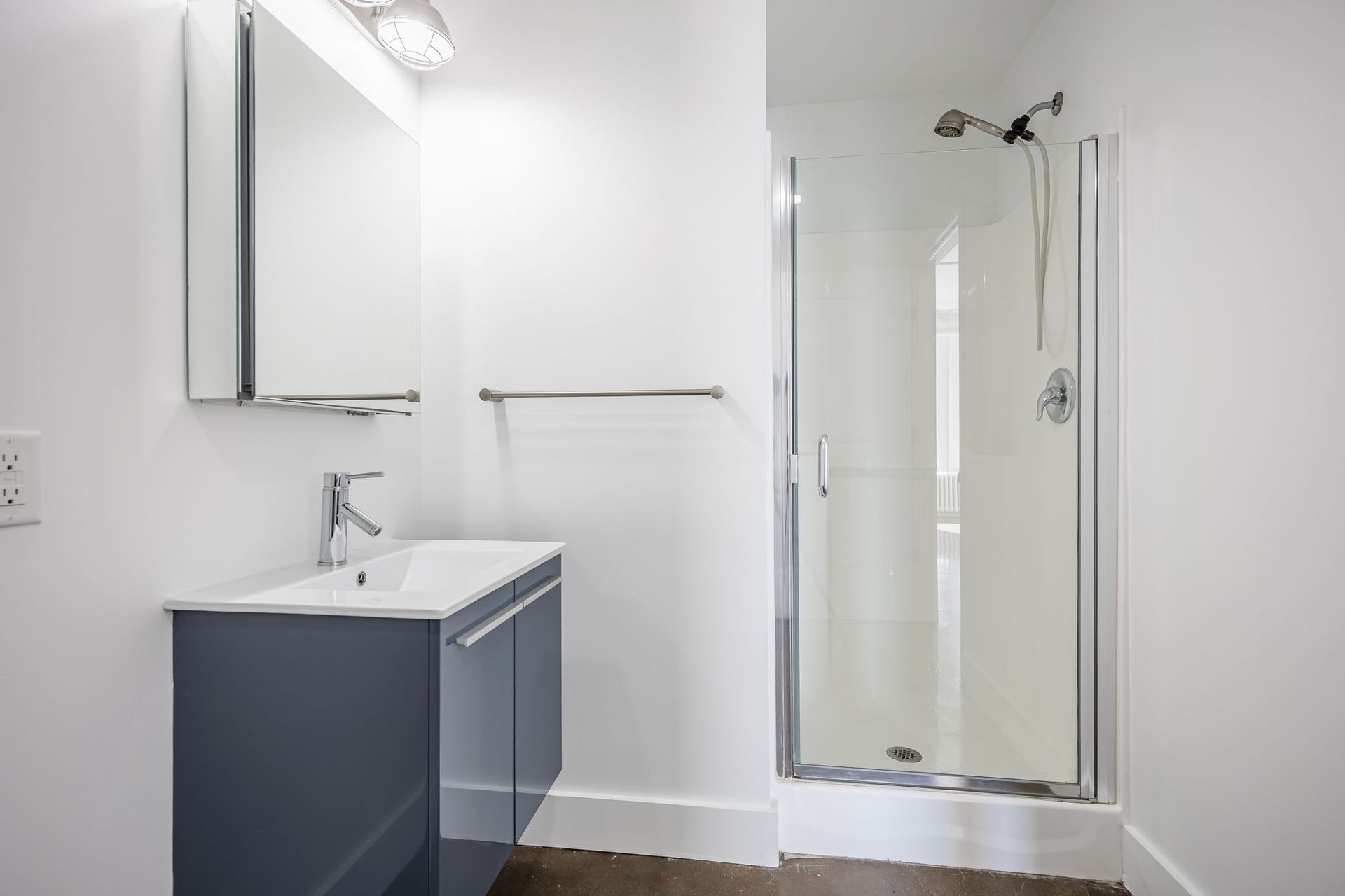 Bright bathroom with walk-in shower