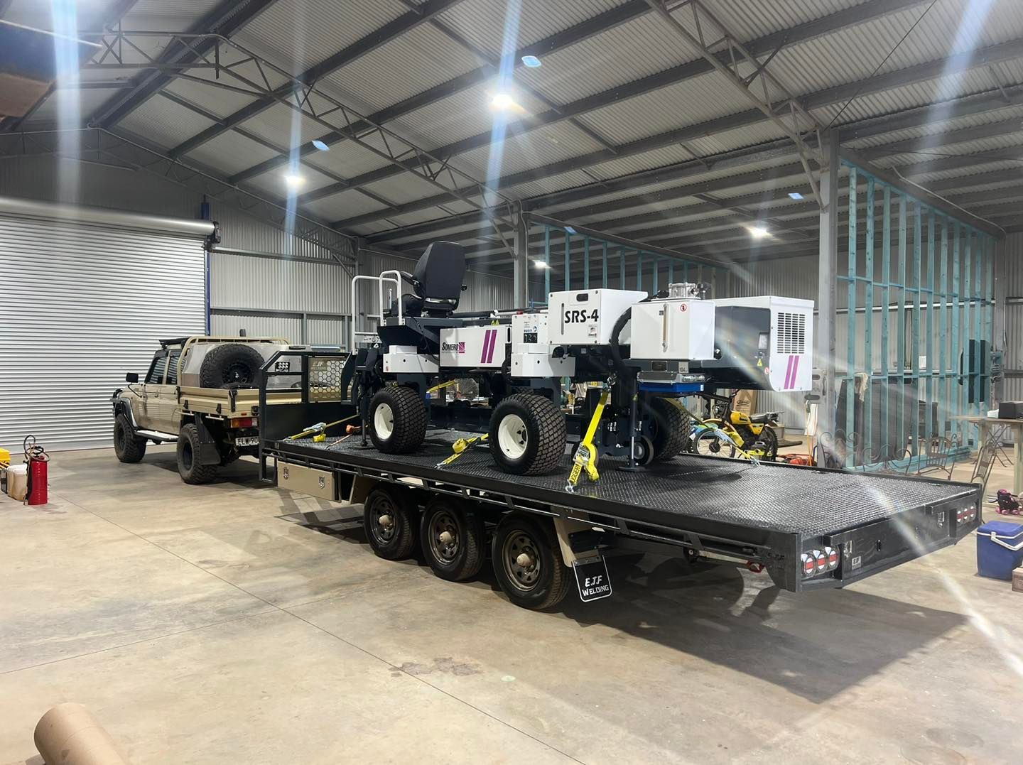 Heavy Flat Top Trailer Carrying a Heavy Load attached to a Ute — EJF Built in Dubbo, NSW