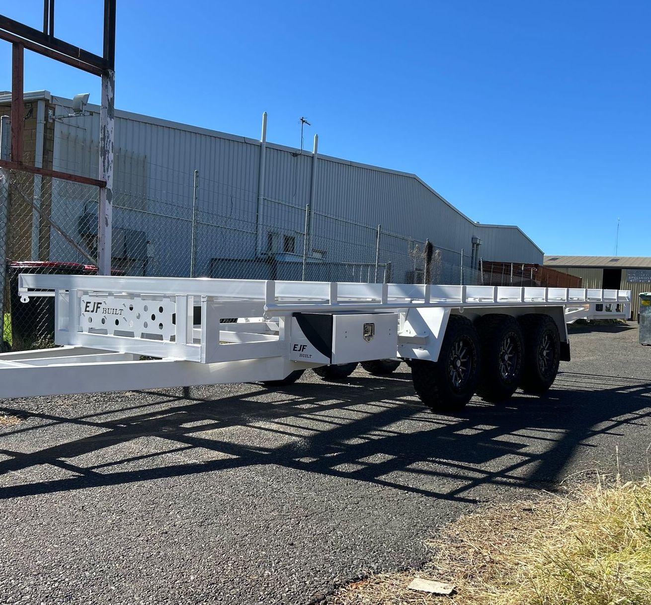 White Flatbed Trailer with Triple Axles — EJF Built in Dubbo, NSW