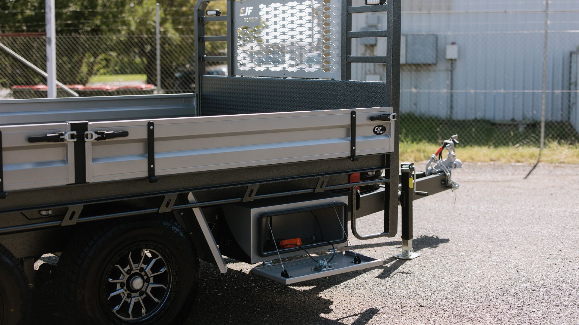 Gray Utility Trailer with a Black Wheel — EJF Built in Dubbo, NSW