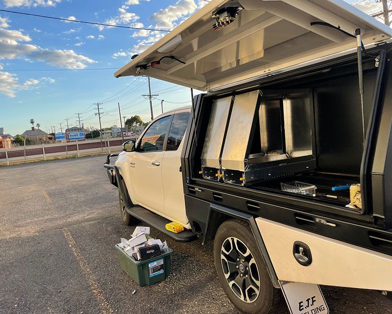 A White Truck With The UTE Tray Open — EJF Built in Dubbo, NSW