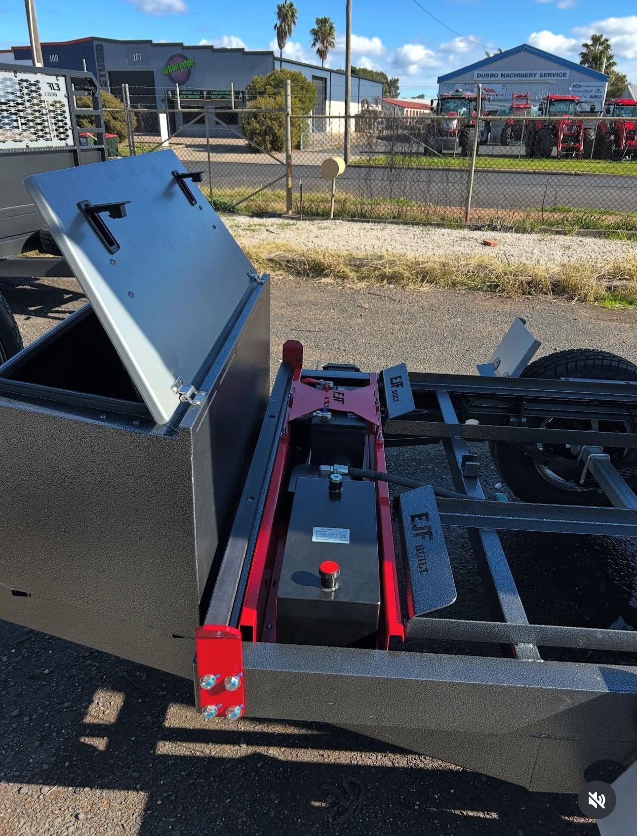 Black and Red Trailer with Open Storage Box — EJF Built in Dubbo, NSW