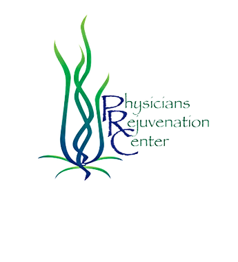 Logo for Physicians Rejuvenation Center: Green and blue abstract plant shape next to the center's name in teal.