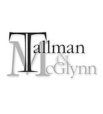 Tallman & McGlynn law firm logo with overlapping letters in black and gray.