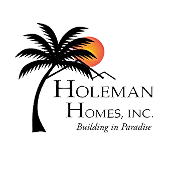 Logo for Holeman Homes, Inc. with a silhouetted palm tree, sun, and text 