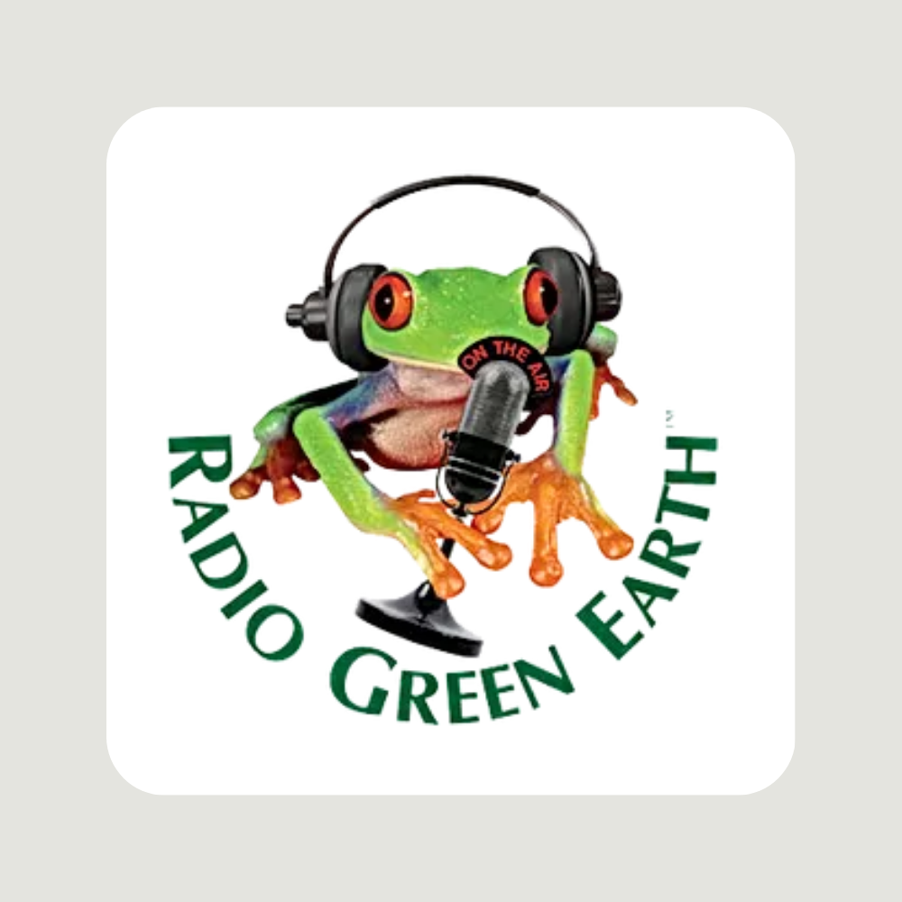 Green tree frog with headphones and microphone; 