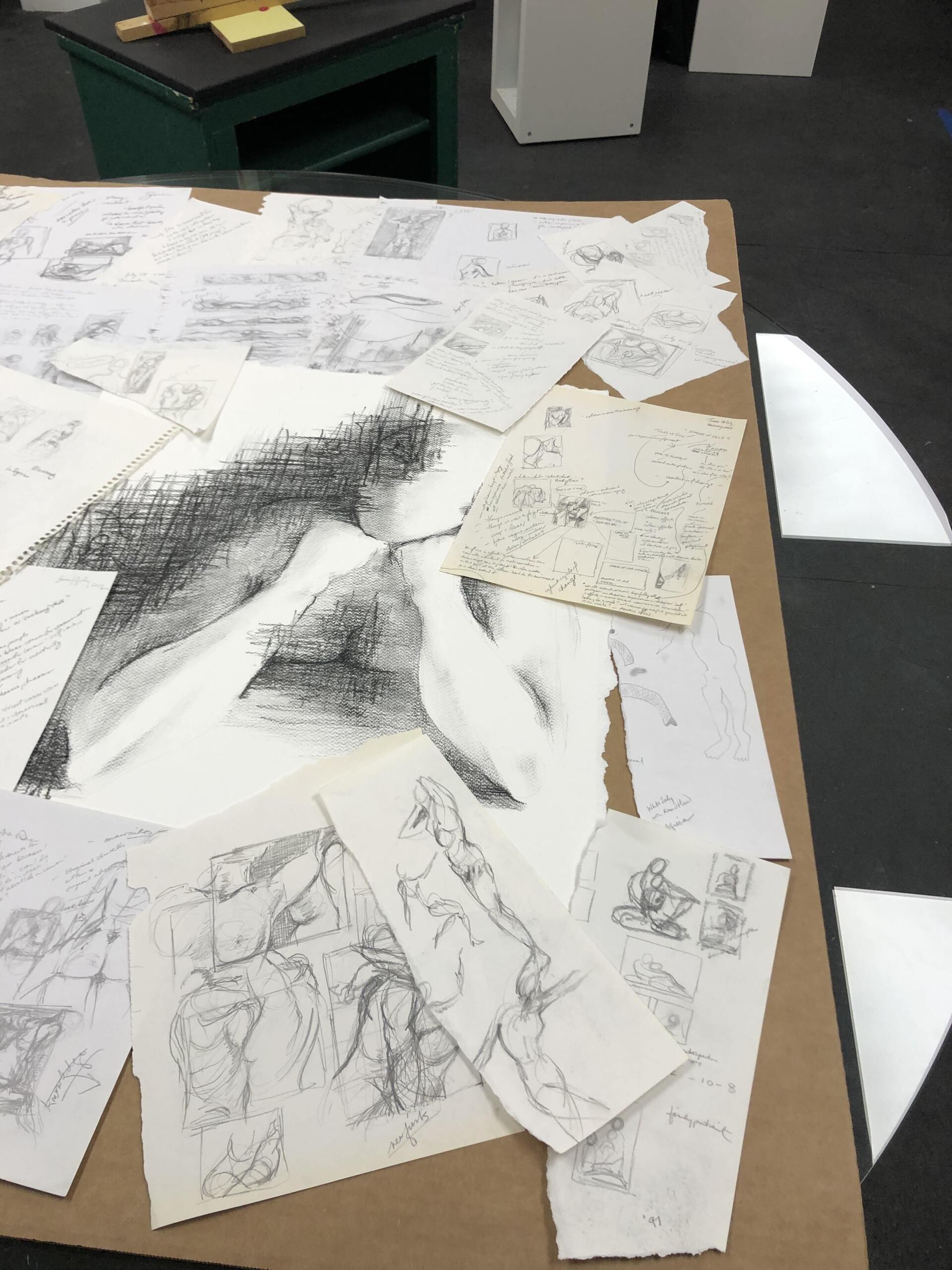artist, sketches, drawing, artwork in progress, collage, artist life