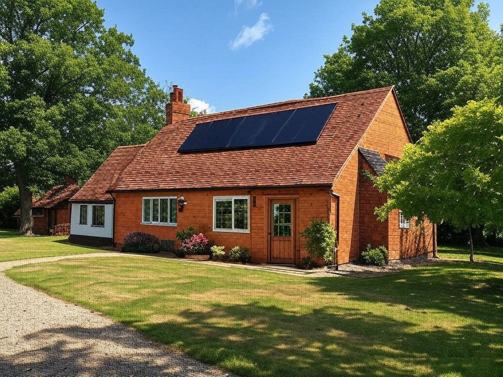 A brick house with solar panels on the roof