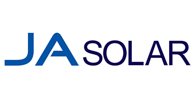 The ja solar logo is blue and white on a white background.