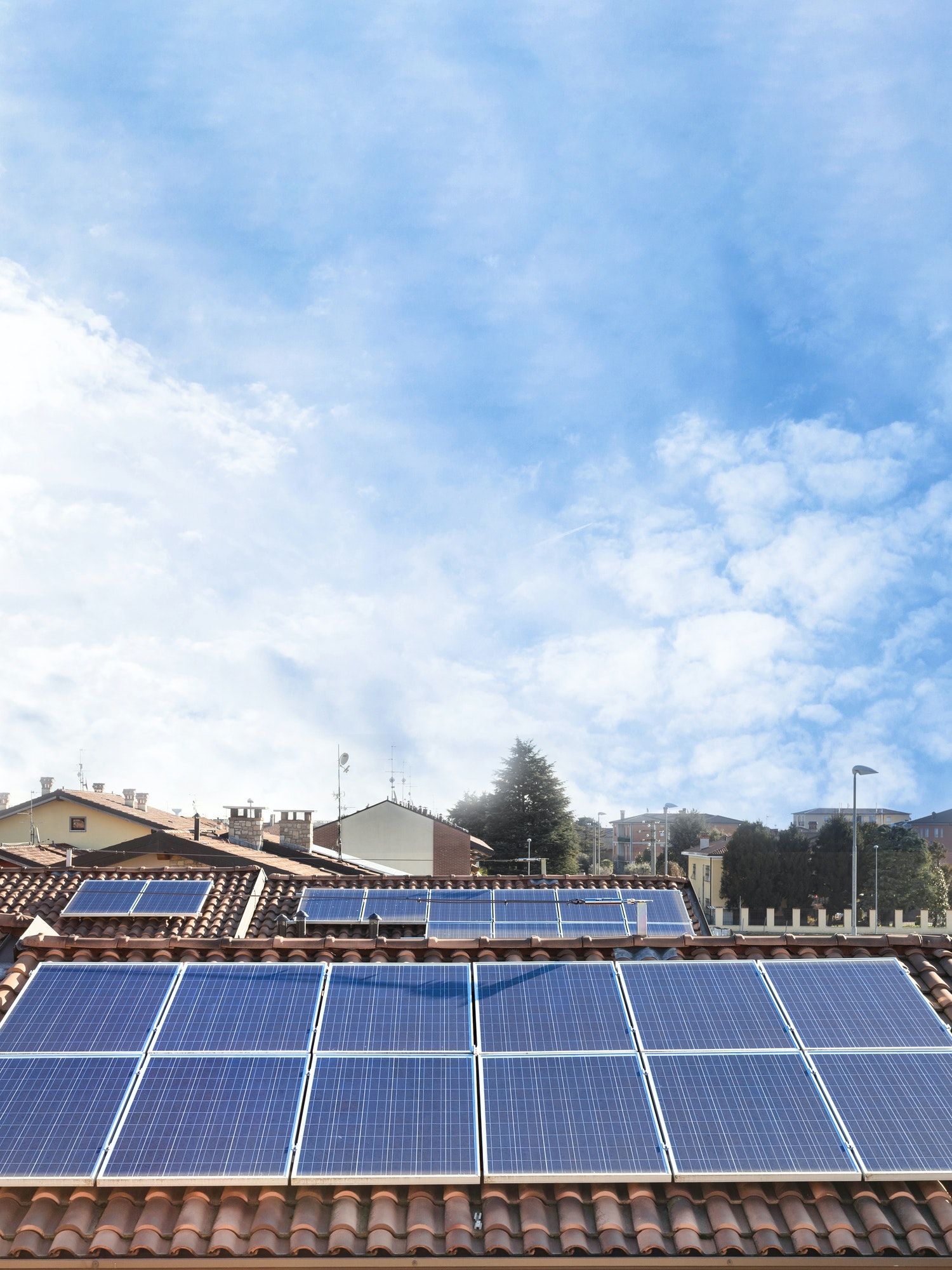 A roof with a lot of solar panels on it