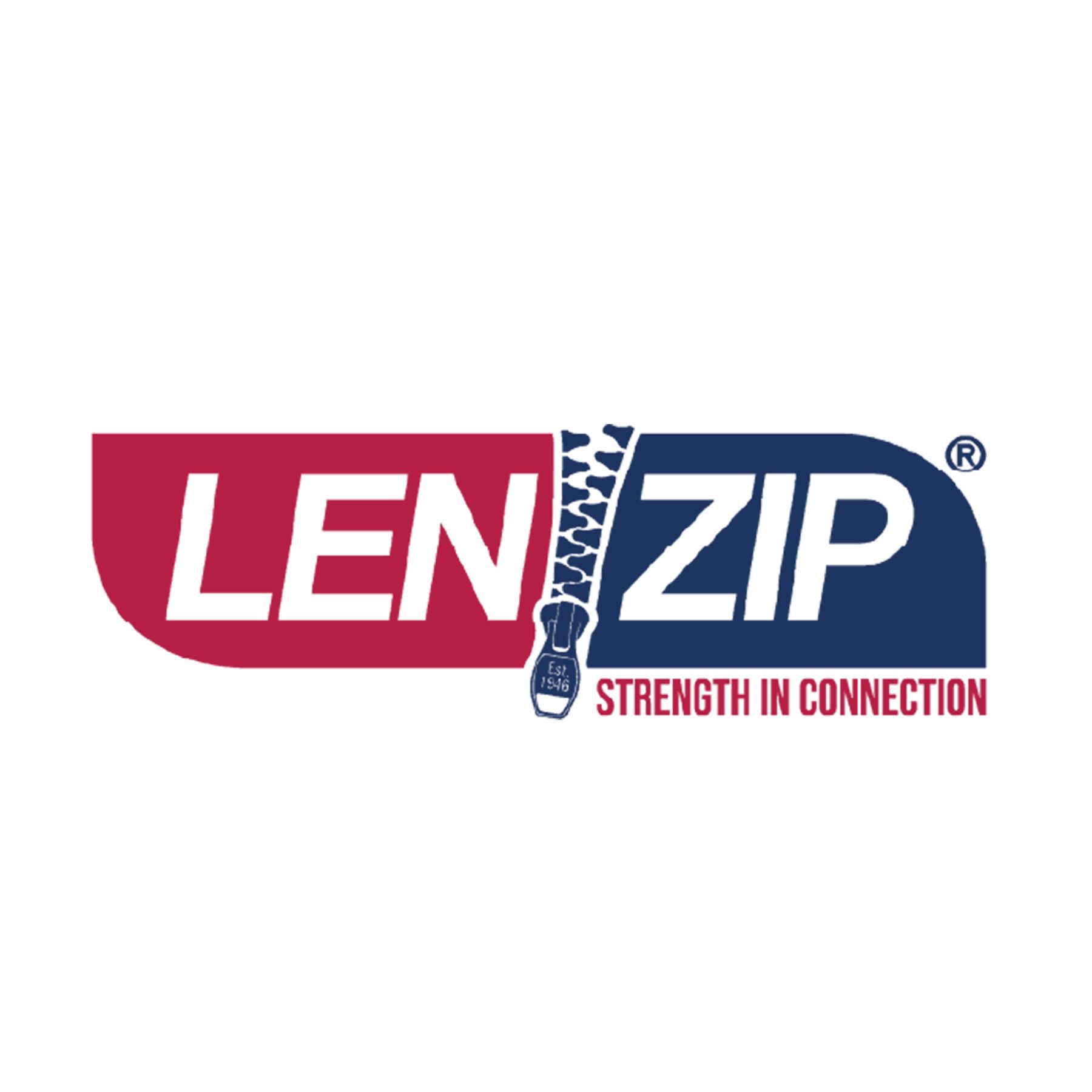 The logo for len zip is red and blue and says strength in connection.